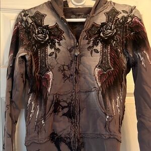 Gray Graphic Hoodie Jacket